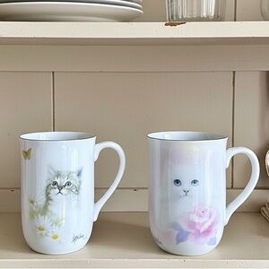 Otagiri Japan Bob Harrison Cat Mug Set Floral Kitten & Persian Cat Set of 2